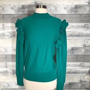 Halogen Ruffle Shoulder Sweater Green Small